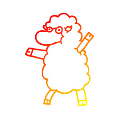 warm gradient line drawing cartoon sheep standing upright