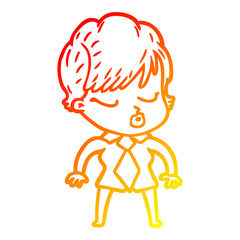 warm gradient line drawing cartoon woman with eyes shut