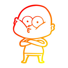 warm gradient line drawing cartoon bald man staring