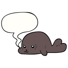 cartoon baby seal and speech bubble