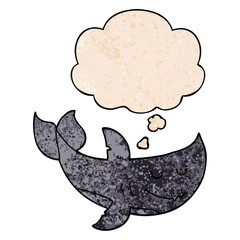 cartoon shark and thought bubble in grunge texture pattern style