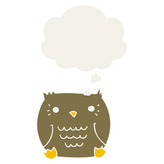 cartoon owl and thought bubble in retro style