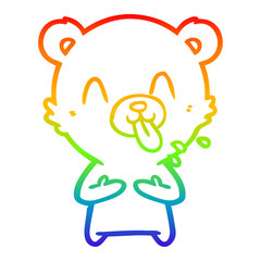 rainbow gradient line drawing rude cartoon polar bear sticking out tongue