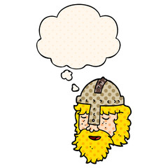 cartoon viking face and thought bubble in comic book style