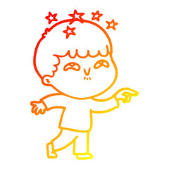 warm gradient line drawing cartoon amazed boy