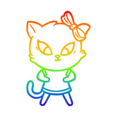 rainbow gradient line drawing cartoon cat