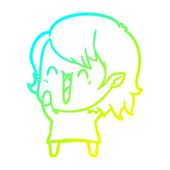 cold gradient line drawing cute cartoon happy vampire girl