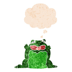 cartoon toad and thought bubble in retro textured style