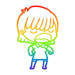 rainbow gradient line drawing cartoon woman talking loudly