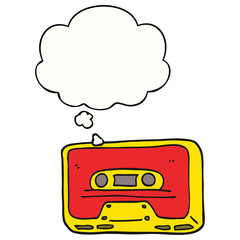 cartoon old tape cassette and thought bubble