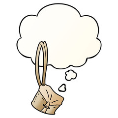 old rucksack cartoon  and thought bubble in smooth gradient style