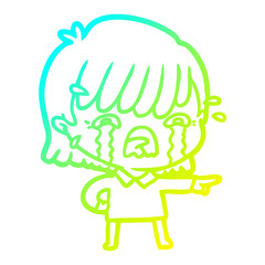cold gradient line drawing cartoon girl crying