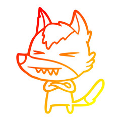 warm gradient line drawing angry wolf cartoon