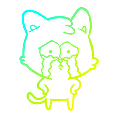 cold gradient line drawing cartoon crying cat