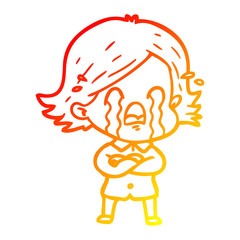 warm gradient line drawing cartoon woman crying