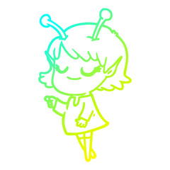 cold gradient line drawing smiling alien girl cartoon