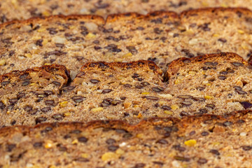 Slices of stacked bread close up