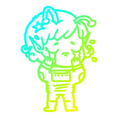 cold gradient line drawing cartoon crying alien girl