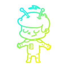 cold gradient line drawing friendly cartoon spaceman