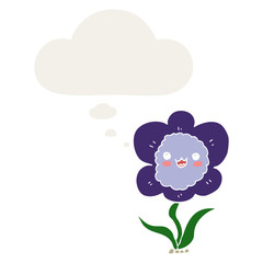 cartoon flower and thought bubble in retro style