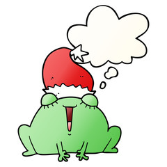 cute cartoon christmas frog and thought bubble in smooth gradient style