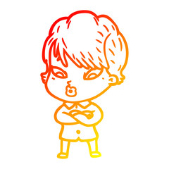 warm gradient line drawing cartoon woman