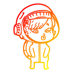 warm gradient line drawing cartoon astronaut woman