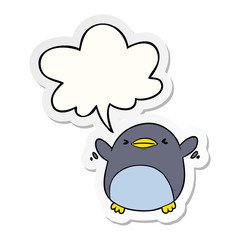 cute cartoon penguin flapping wings and speech bubble sticker