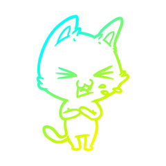 cold gradient line drawing cartoon cat hissing