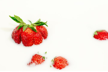 Red natural ripe strawberries in milk cream