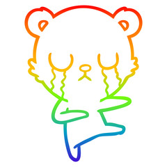 rainbow gradient line drawing crying polar bear cartoon