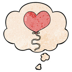 cartoon love heart balloon and thought bubble in grunge texture pattern style