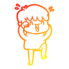 warm gradient line drawing cartoon laughing boy
