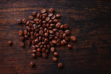 coffee beans on vintage wooden background
