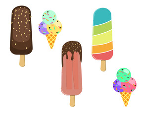 Set of four different size vector ice creams isolated on white