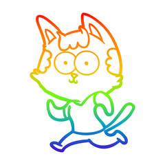 rainbow gradient line drawing happy cartoon cat jogging