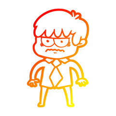 warm gradient line drawing annoyed cartoon boy
