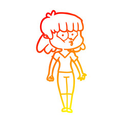 warm gradient line drawing cartoon whistling girl