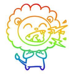 rainbow gradient line drawing cartoon roaring lion