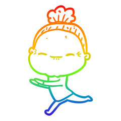 rainbow gradient line drawing cartoon peaceful old woman