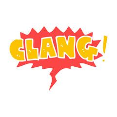 cartoon word clang and speech bubble in retro style