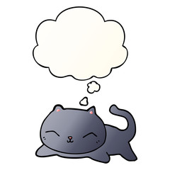 cartoon cat and thought bubble in smooth gradient style
