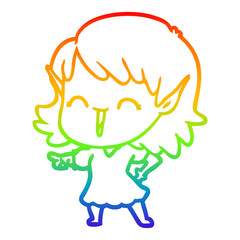 rainbow gradient line drawing cartoon elf girl