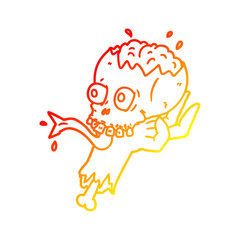 warm gradient line drawing cartoon halloween skull in zombie hand