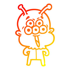 warm gradient line drawing happy cartoon alien
