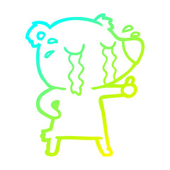 cold gradient line drawing cartoon crying bear