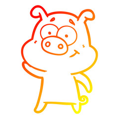 warm gradient line drawing happy cartoon pig
