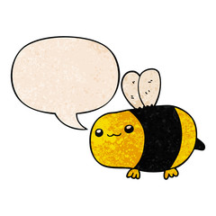 cartoon bee and speech bubble in retro texture style