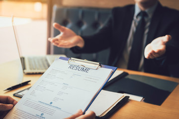 Manager expressed his pleasure to welcome the applicants to the office with job interview concept.