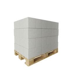 pallet of aerated concrete blocks on white background